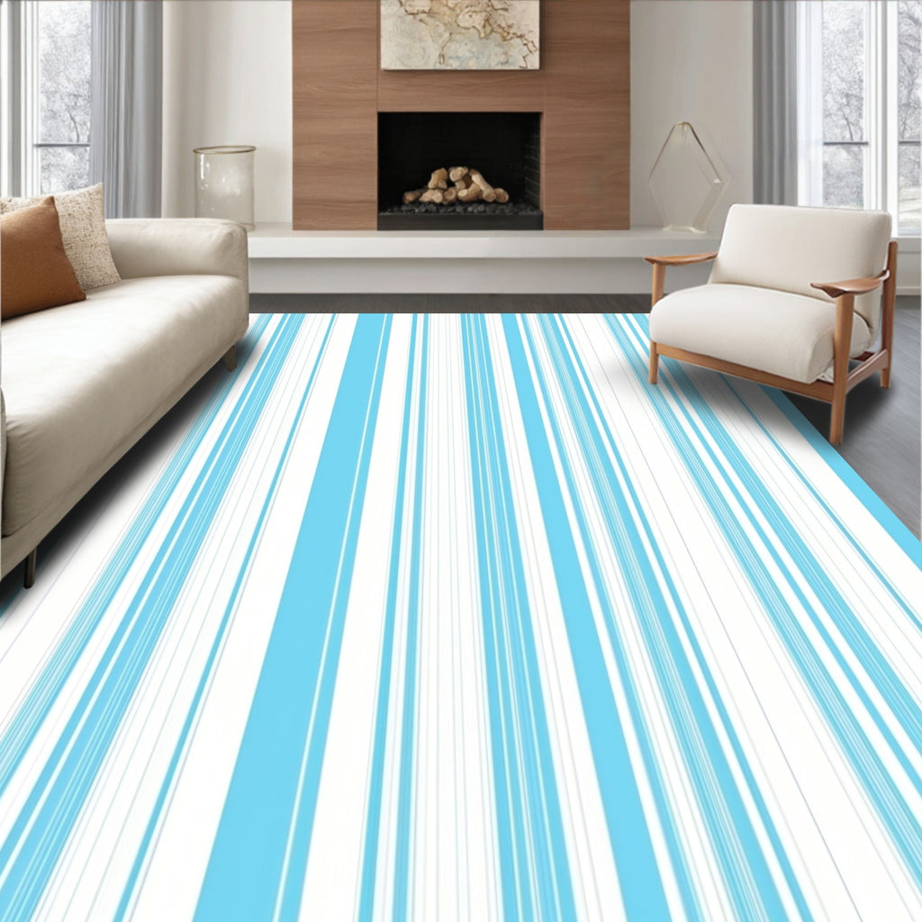 Sky Blue White Stripe Pattern Rug