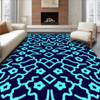 Abstract Cyan Geometric Symmetry Design Rug