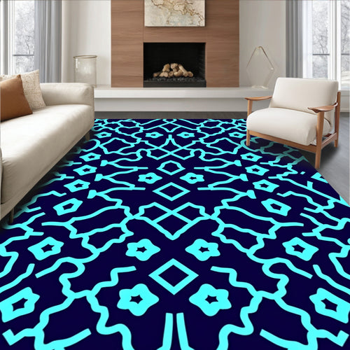 Abstract Cyan Geometric Symmetry Design Rug