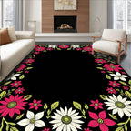 Framed Pink White Floral Garden Rug