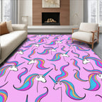 Rainbow Unicorn Print With Pink Background Rug