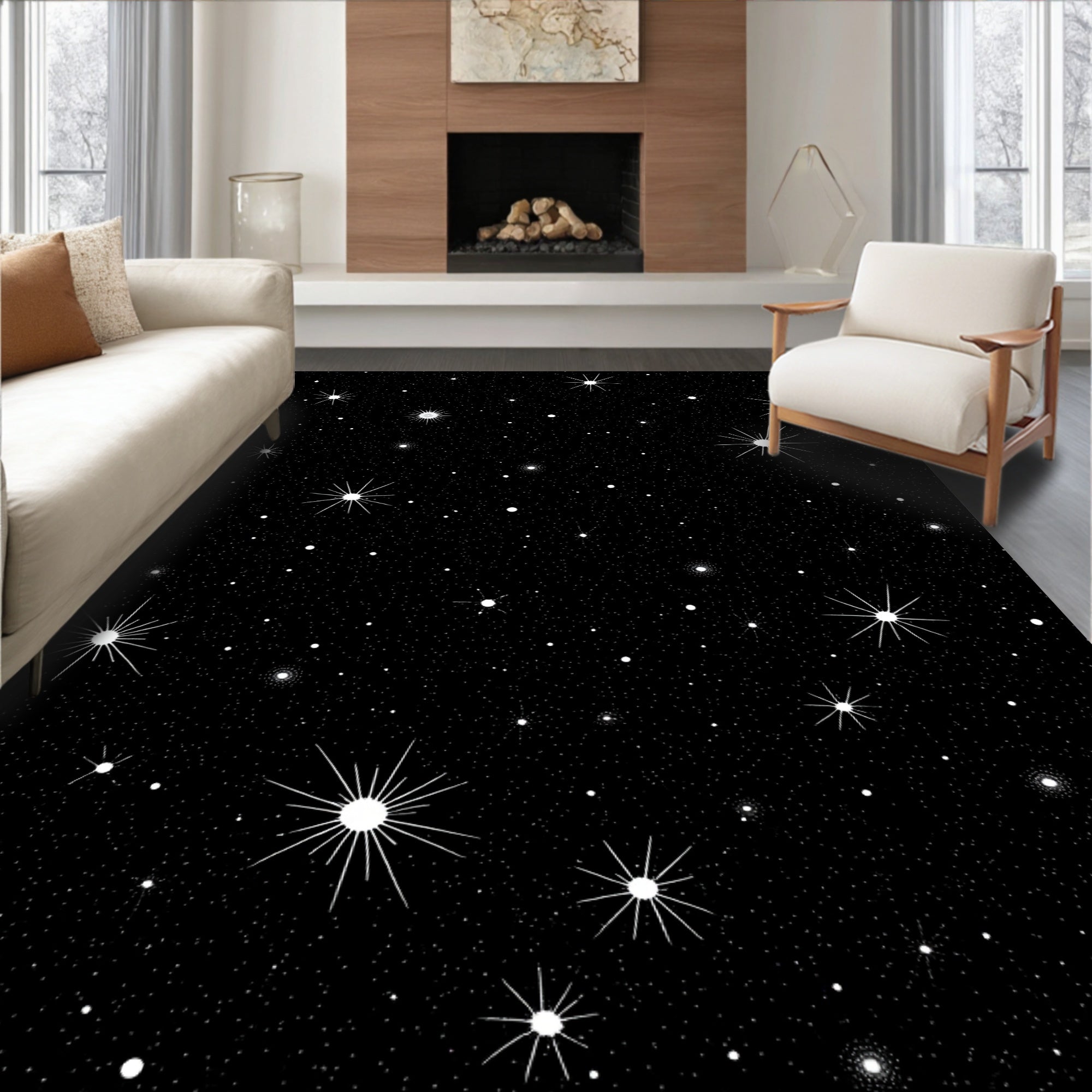 Night Sky Starburst Pattern Rug