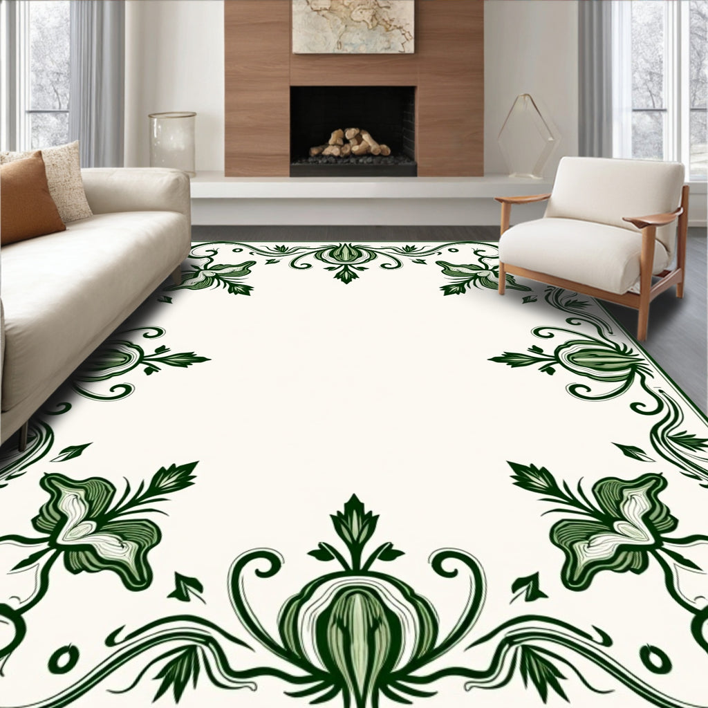 Art Nouveau Green Floral Swirls Rug