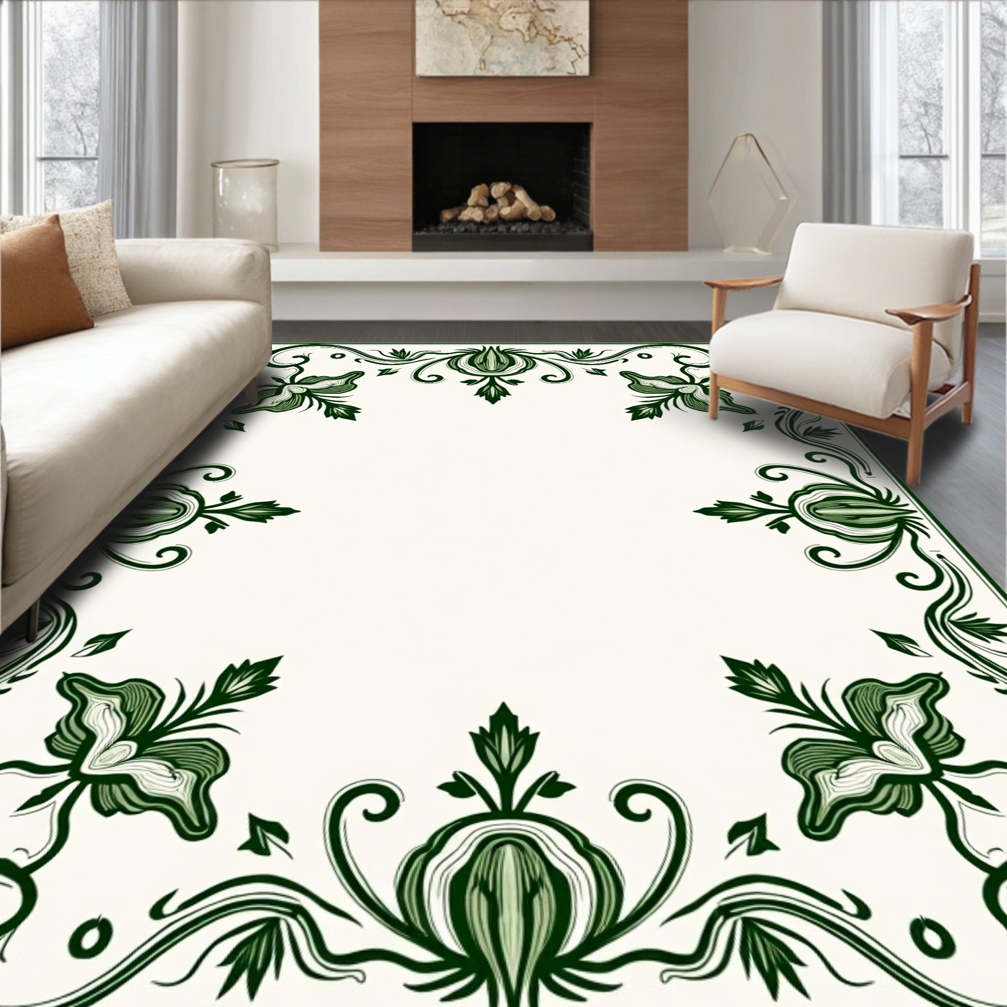 Art Nouveau Green Floral Swirls Rug