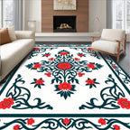 Red Floral Scrollwork Inlay Design Rug