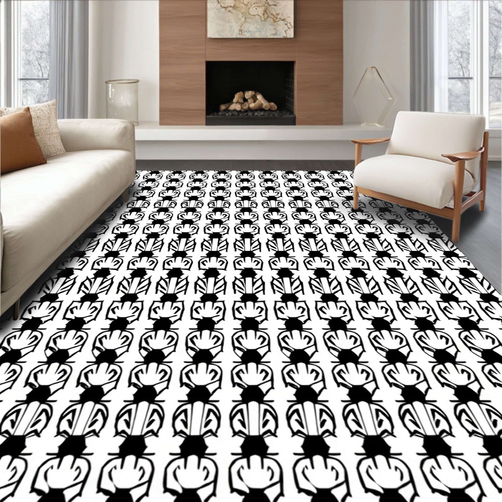 Bold Black 2-Tone Abstract Pattern Rug