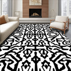 Bold Black White Abstract Maze Design Rug