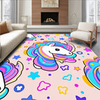 Playful Unicorn Rainbow Stars Pattern Rug