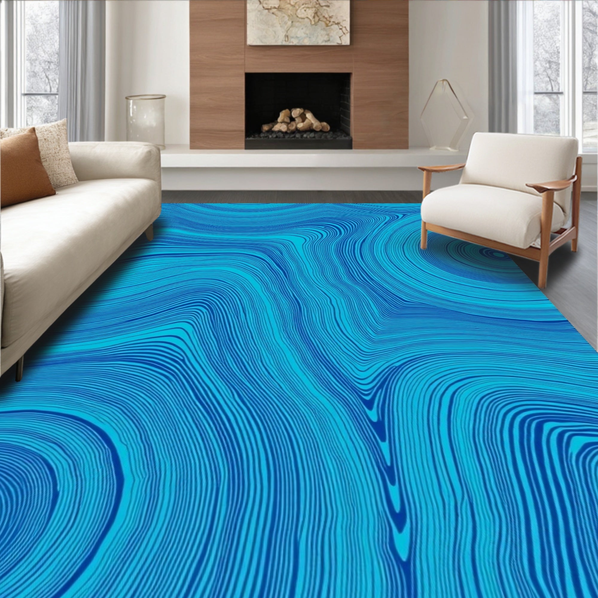Blue Swirls Line Pattern Rug