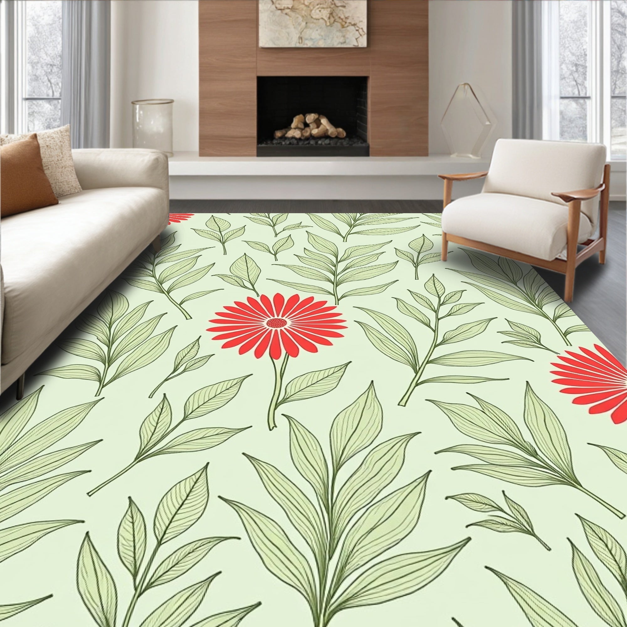 Red Daisy Vine Pattern Rug