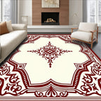 Ornate Red Cream Floral Design Rug