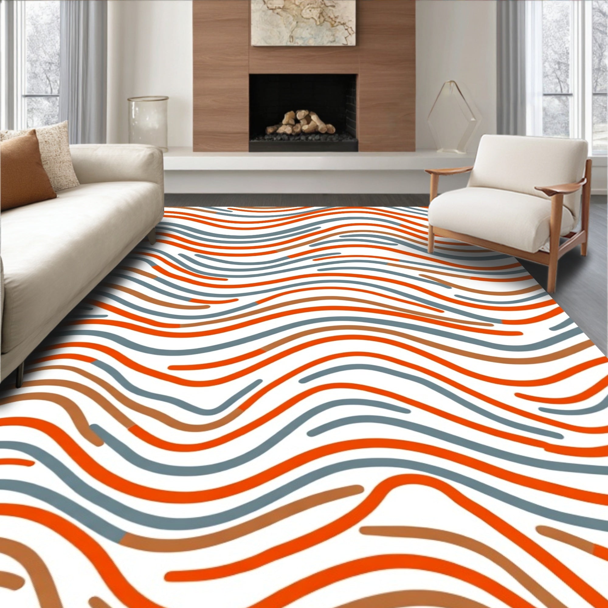 Abstract Orange Gray Stripe Pattern Rug