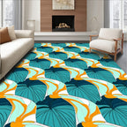 Bold Teal Orange Leaf Pattern Rug