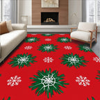 Festive Red Green Snowflake Snowburst Rug