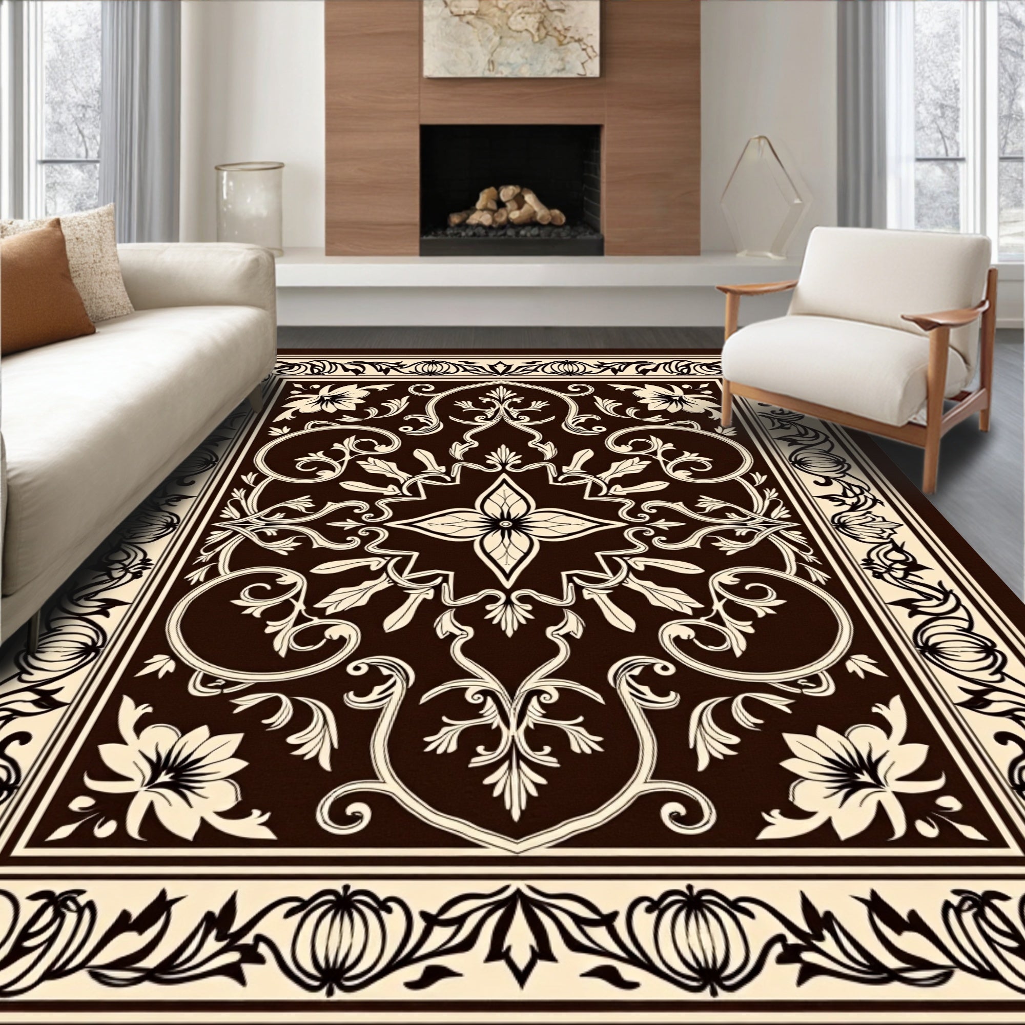 Intricate Floral Arabesque Dark Rug
