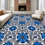 Blue Tiled Floral Geometric Pattern Rug