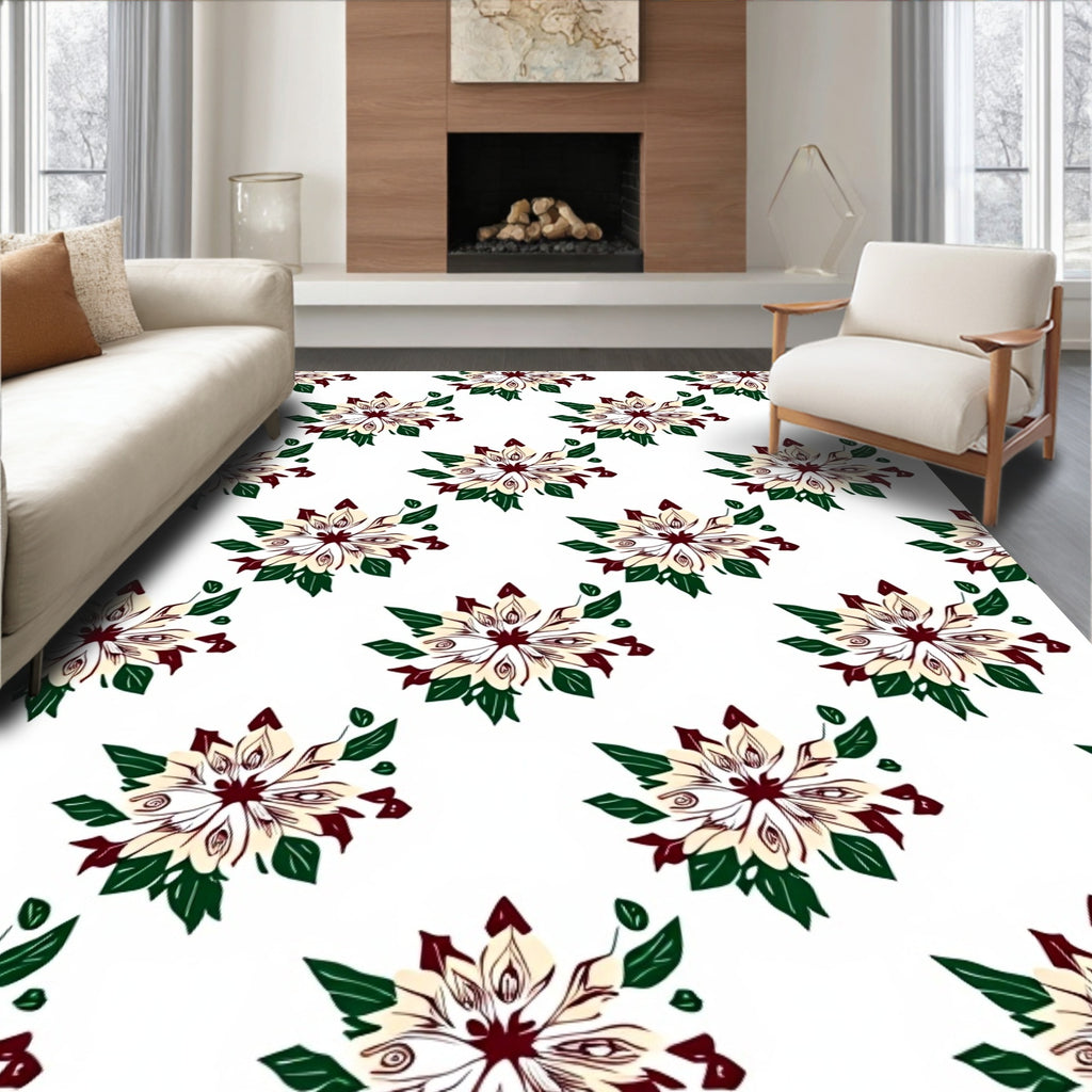 Cream Crimson Green Bloom Mandala Rug