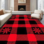 Crimson Snowflake Buffalo Check Rug