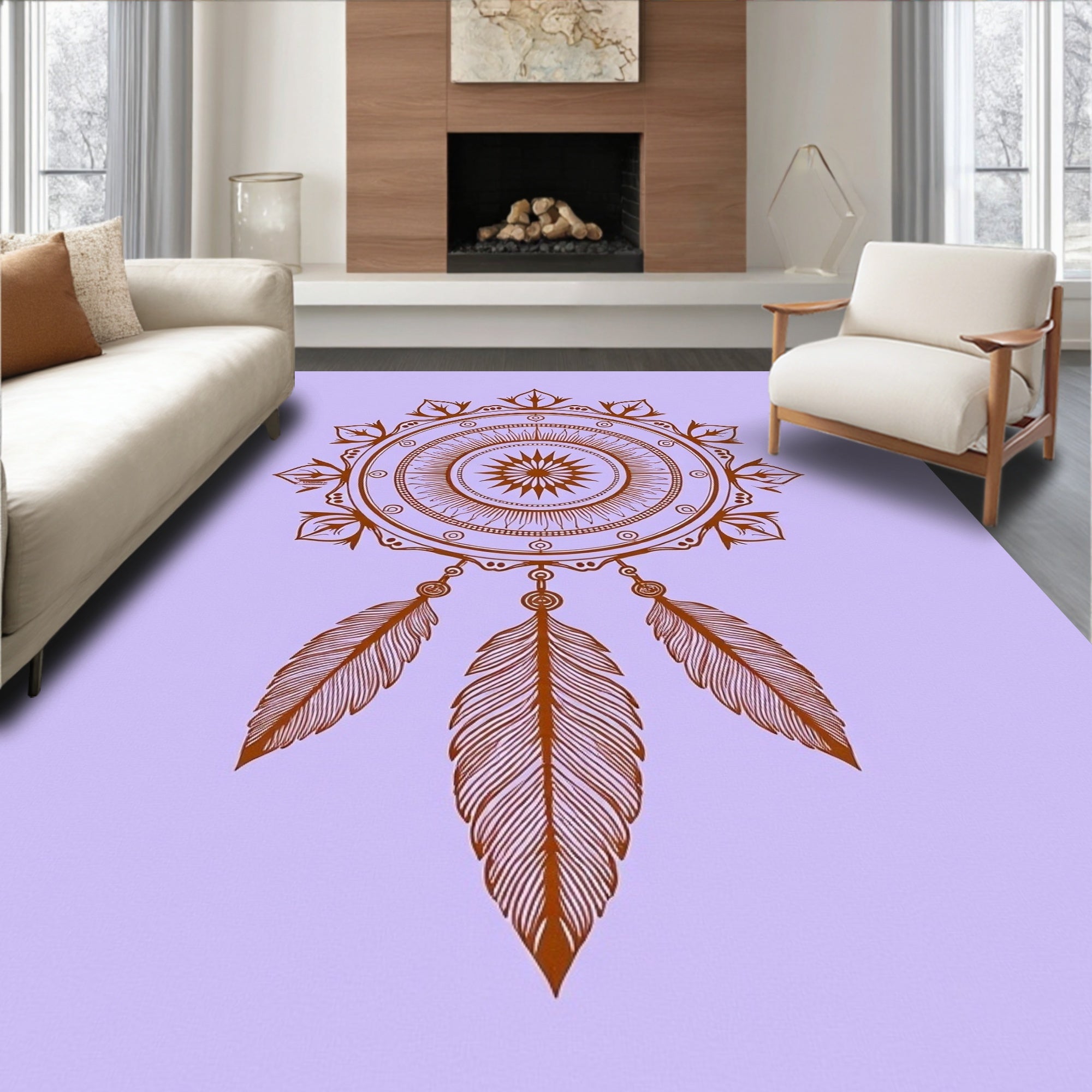 Mandala With Feather Accents Design Rug