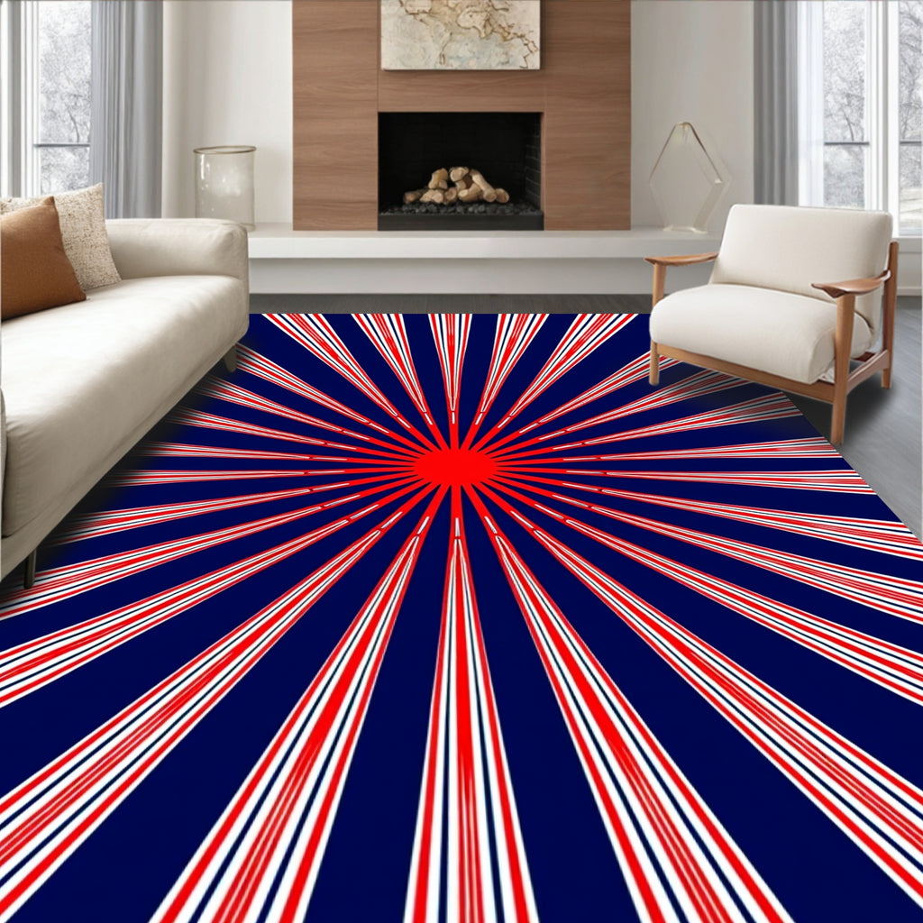 Radiating Red White Blue Rays Rug