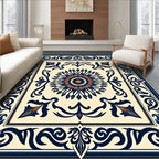 Navy Gold Floral Sunburst Medallion Rug