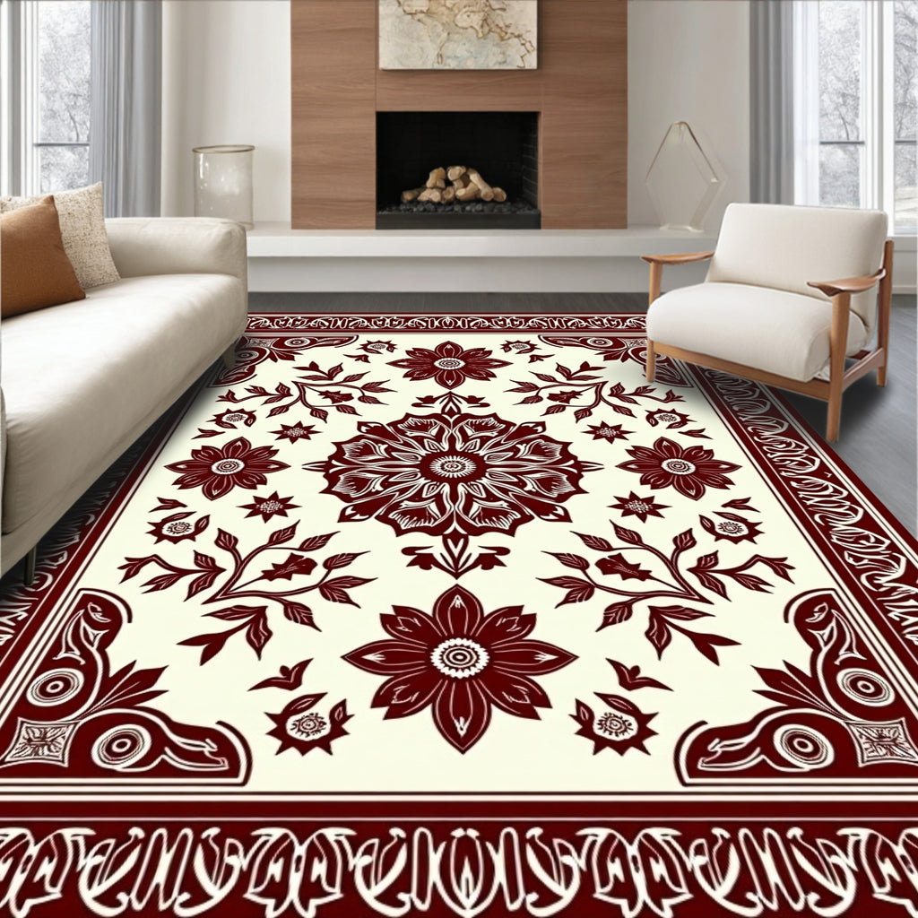 Floral Bloom Mandala Rich Red Rug