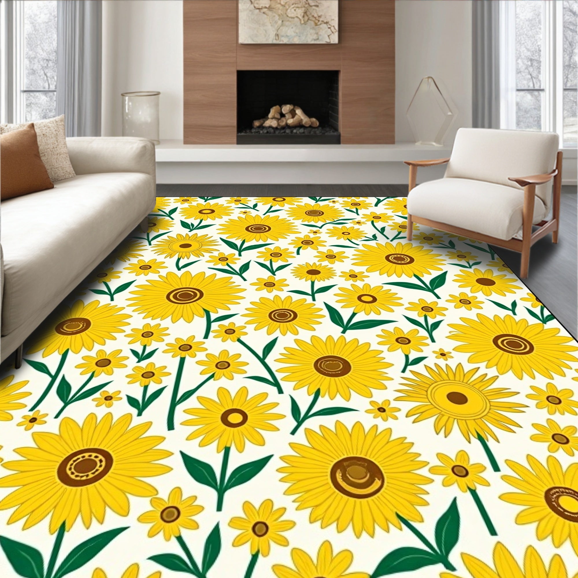 Summer Meadow Sunflower Pattern Rug