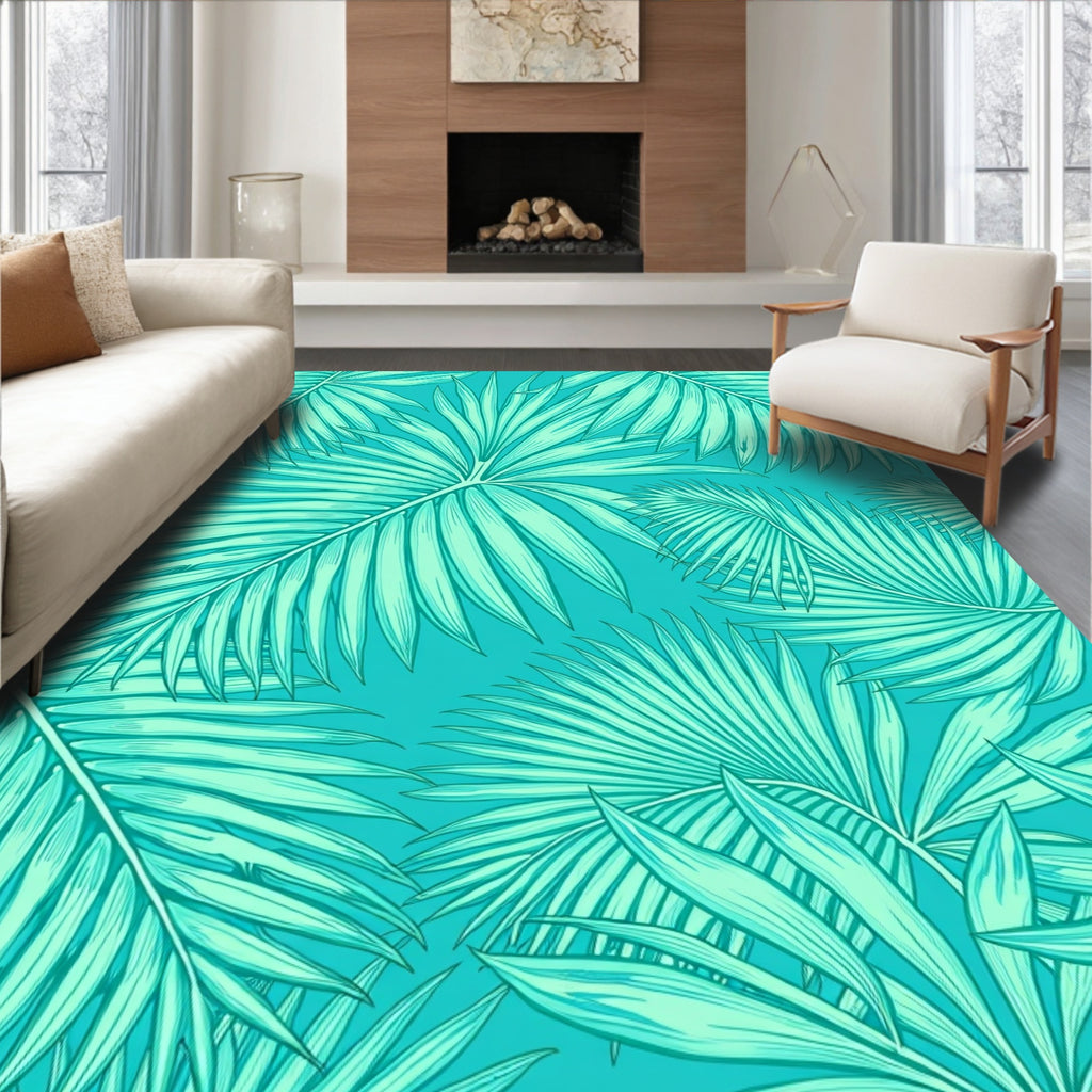Tropical Palm Leaf Silhouette Pattern Rug