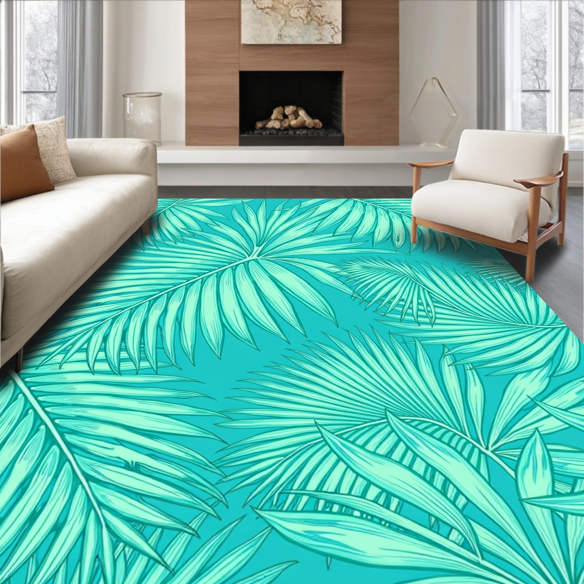 Tropical Palm Leaf Silhouette Pattern Rug