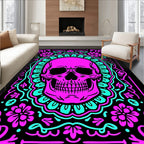 Bright Pink Skull Floral Round Rug