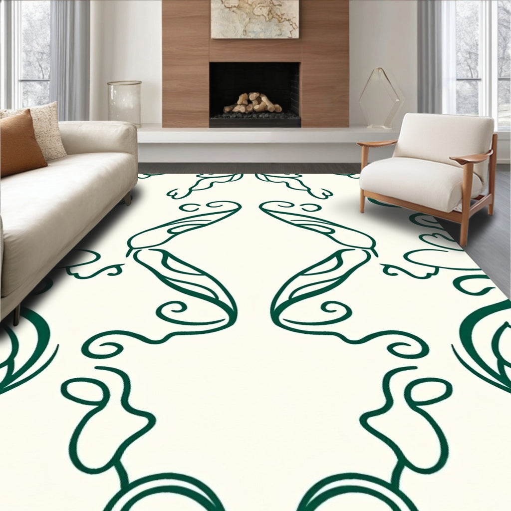 Elegant Jade Swirl Floral Pattern Rug