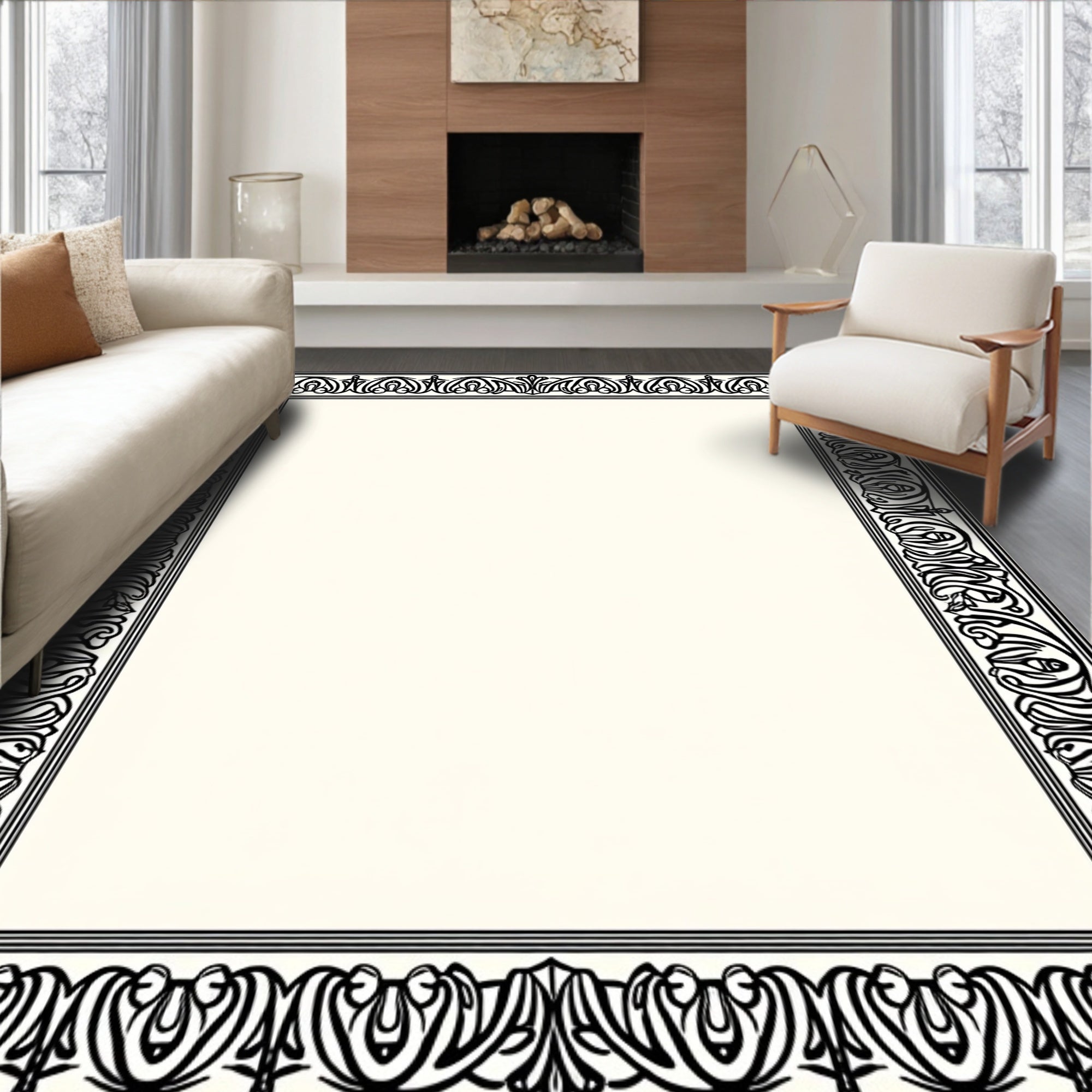 Vintage Black Floral Accent Rug