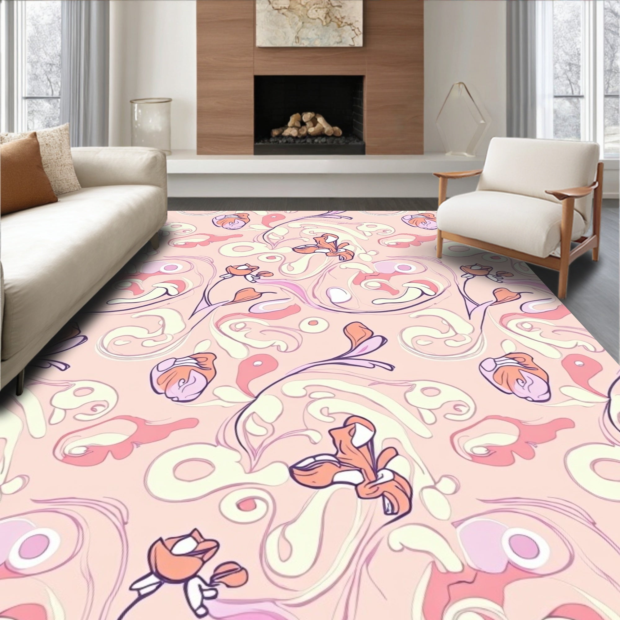 Abstract Floral Swirl Pattern Rug