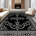 Elegant Black White Filigree Scroll Rug