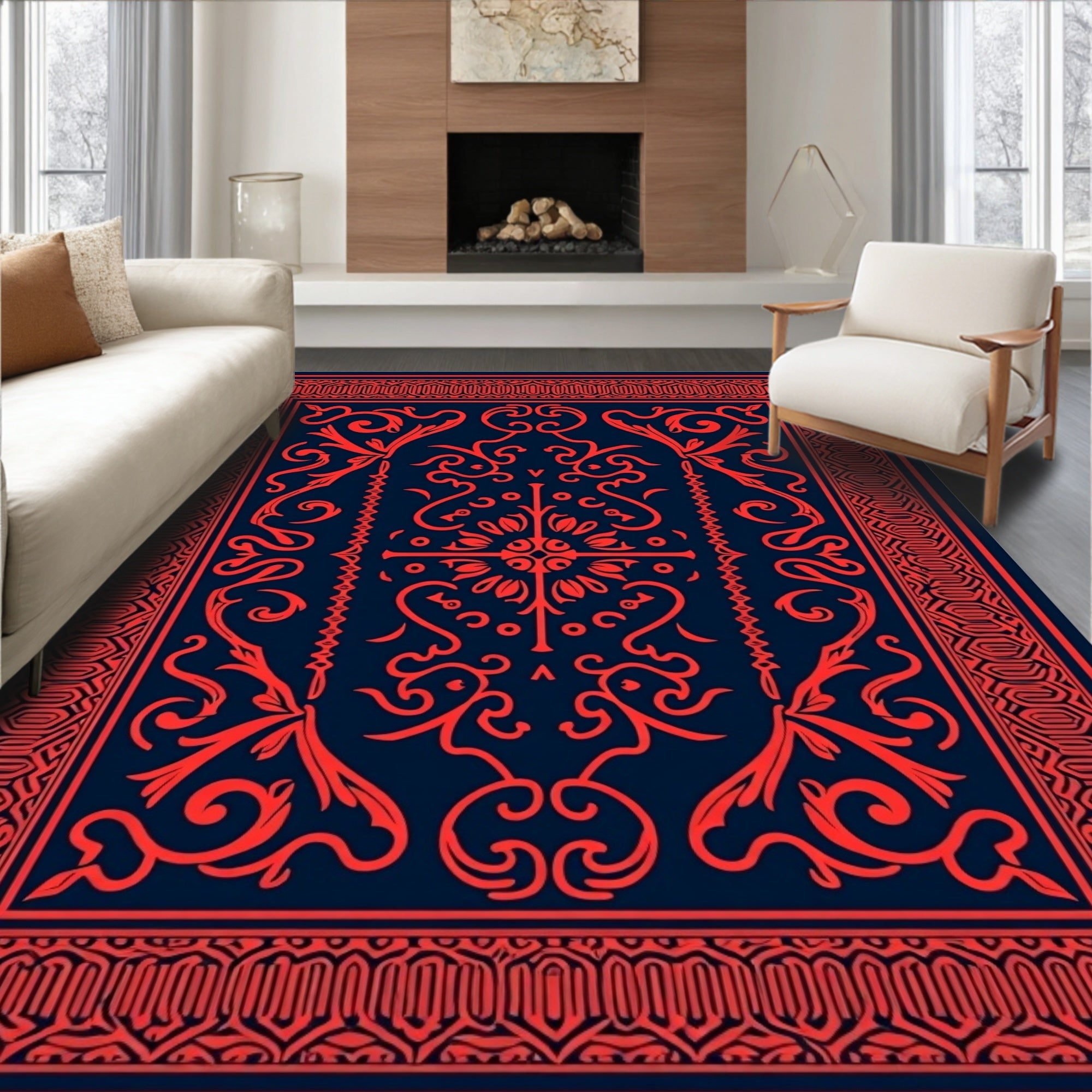 Intricate Scrollwork Geometric Patterns Rug