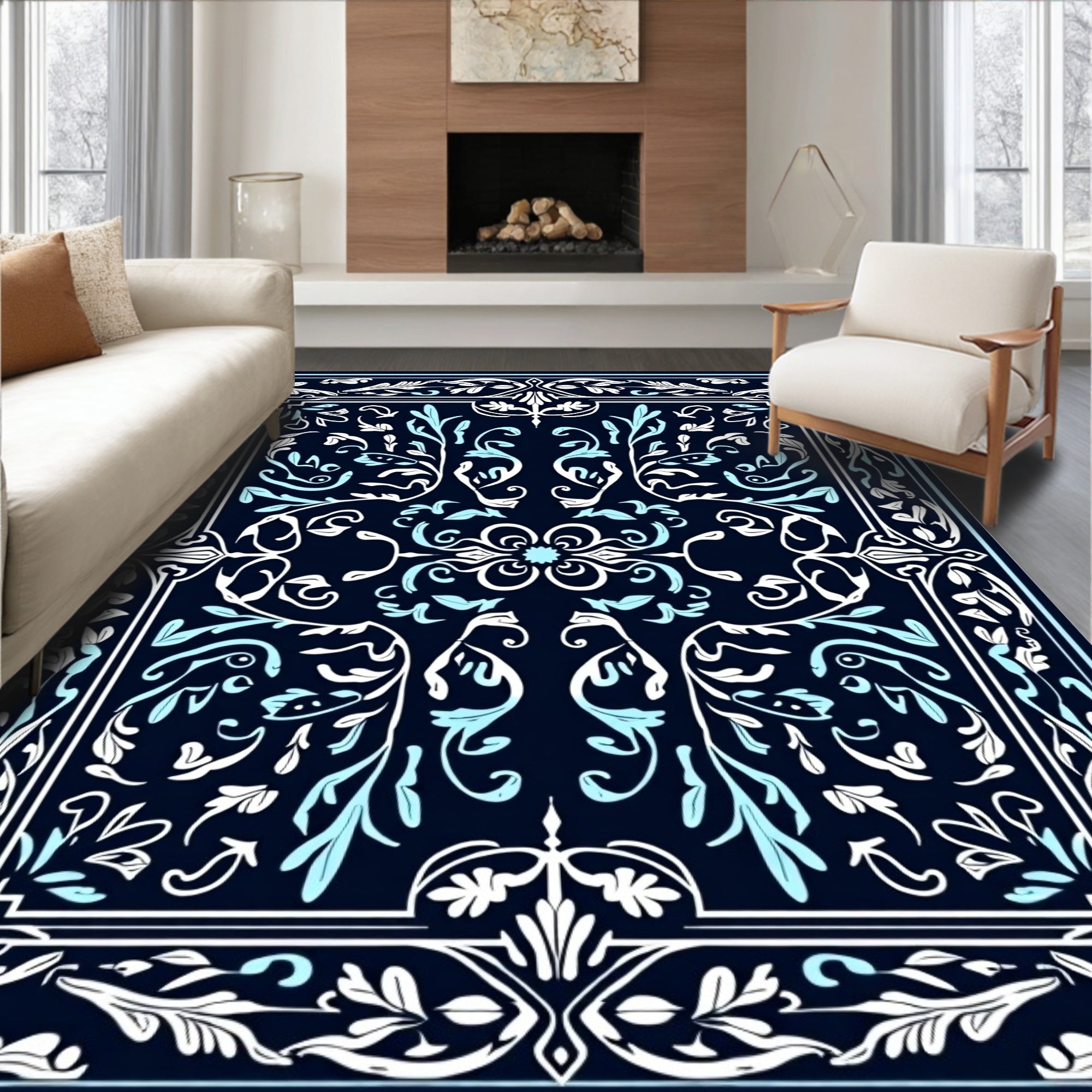 Ornate Floral Vine Pattern Rug
