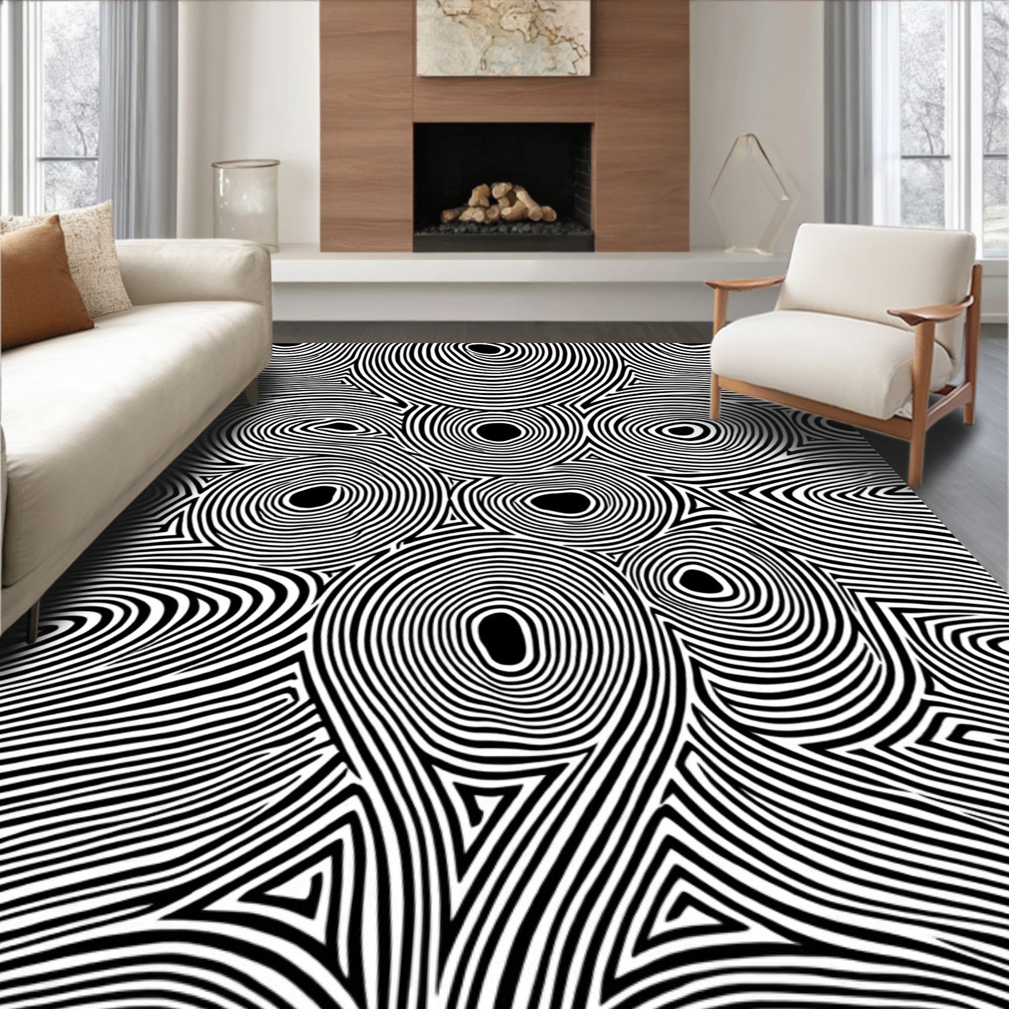 Abstract Black White Swirls Rug