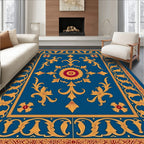 Intricate Gold Floral Bordered Medallion Rug
