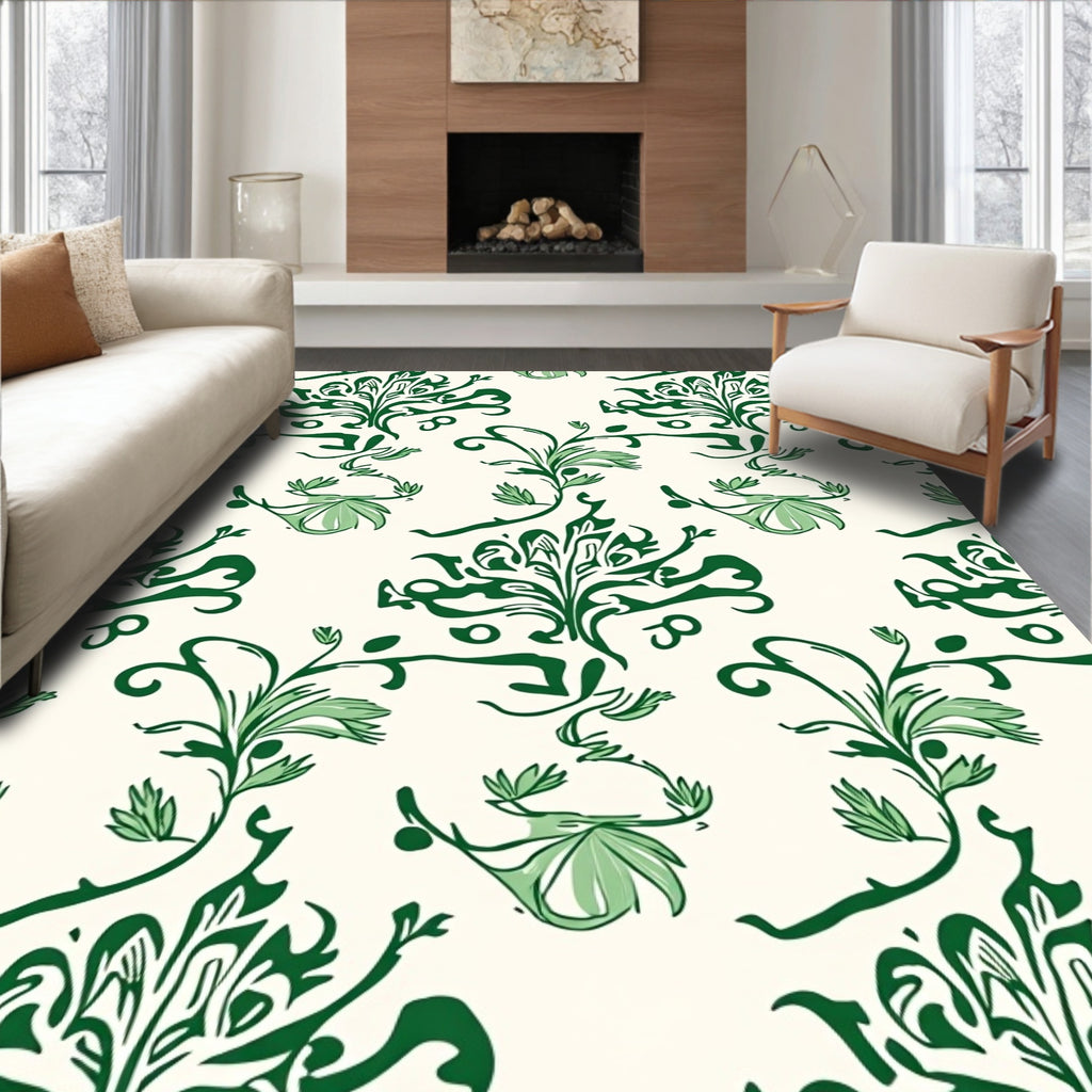 Green Floral Vine Pattern Rug