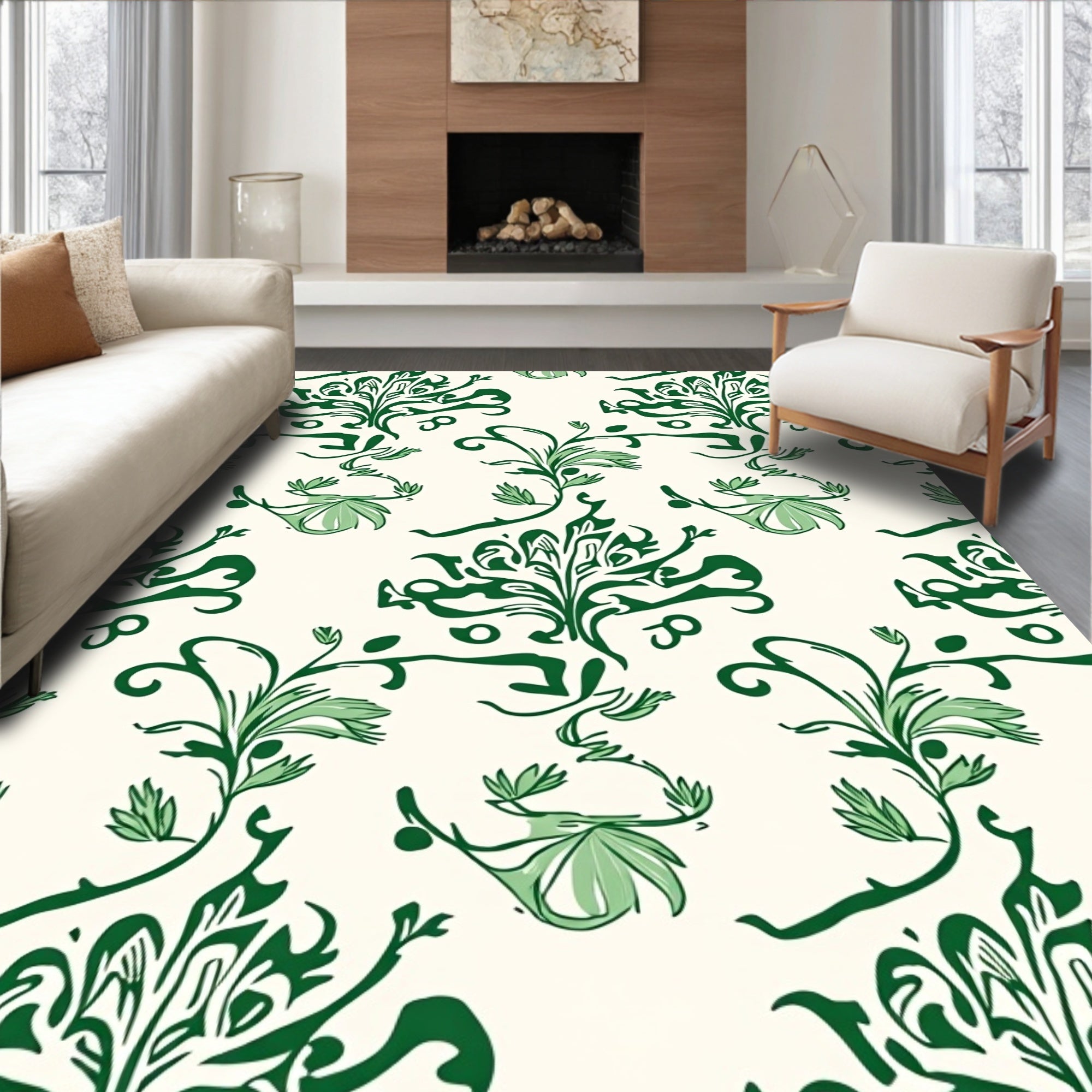 Green Floral Vine Pattern Rug