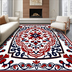 Red Blue Intricate Floral Medallion Rug
