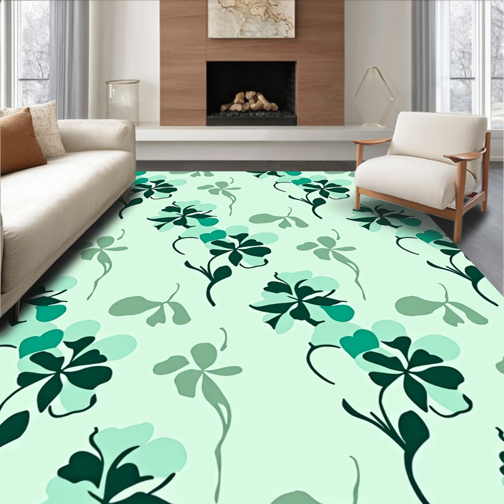 Mint Green Floral Vine Pattern Rug