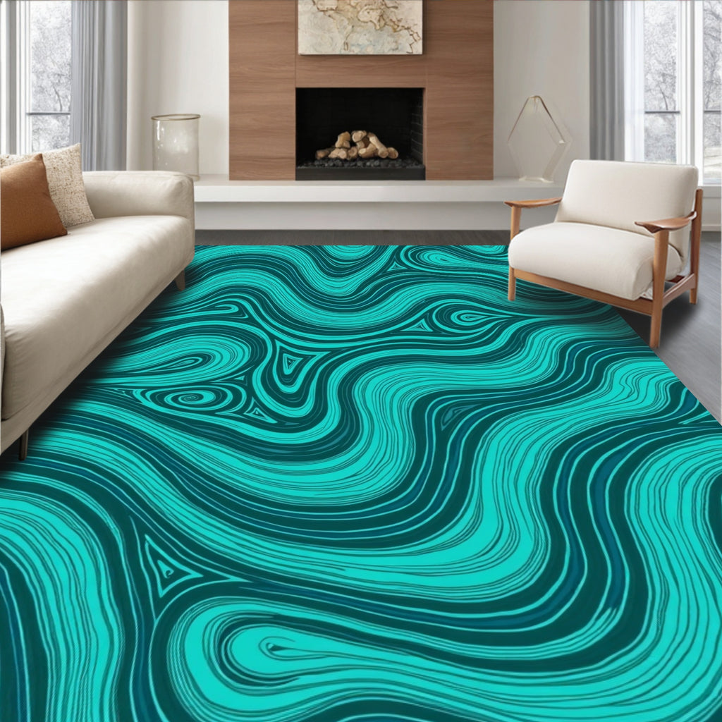 Teal Swirl Patterned Abstract Rug