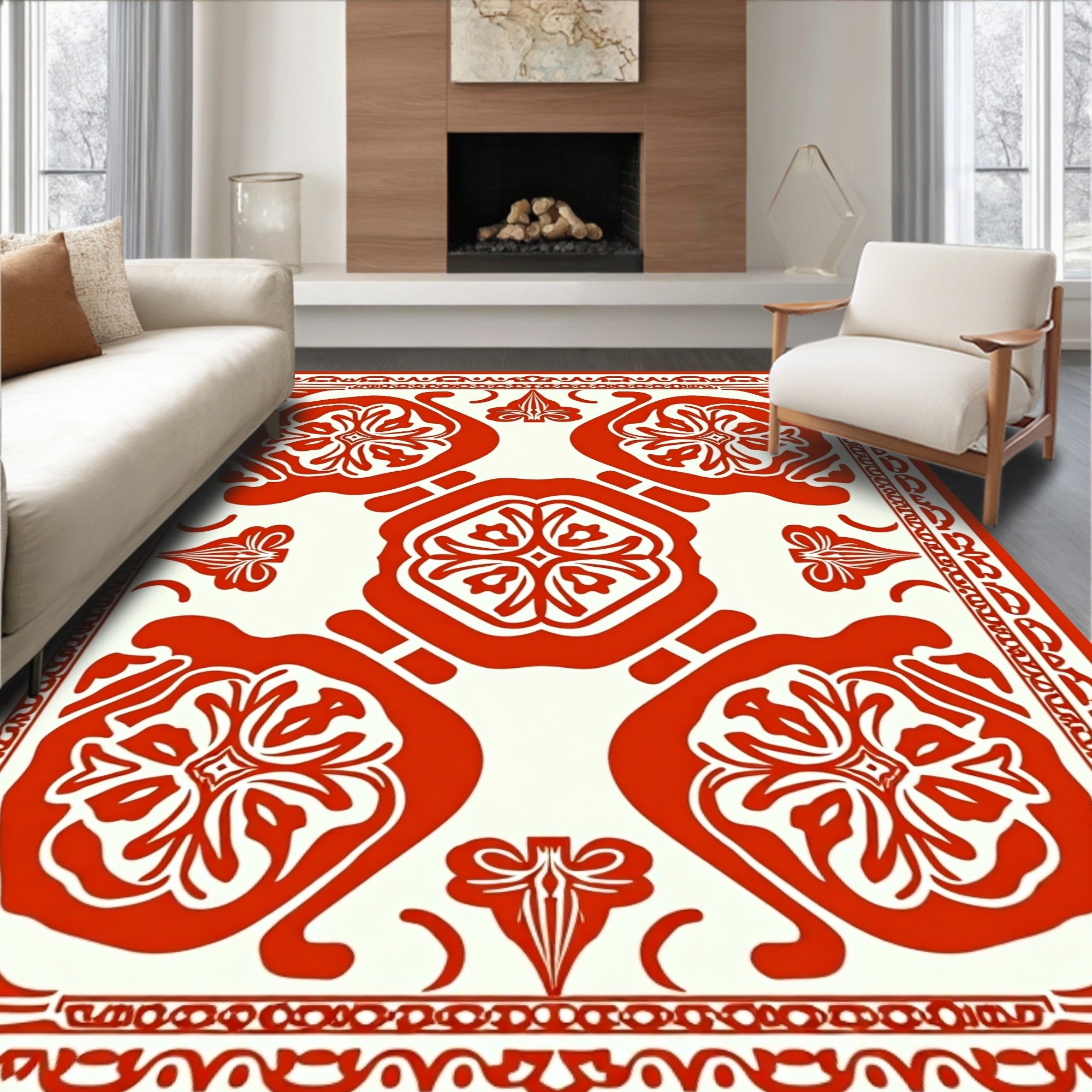Classic Red Floral Ornamental Rug