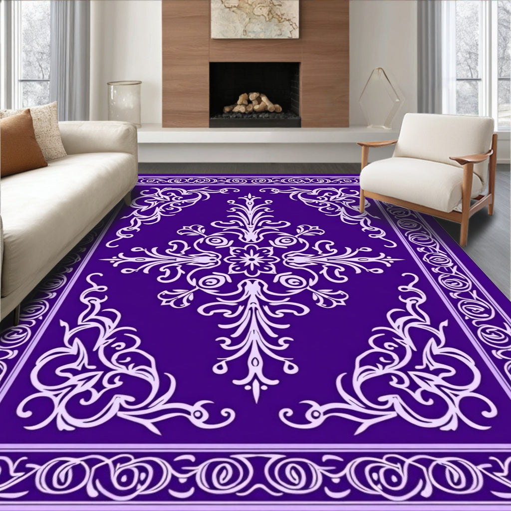 Deep Violet Floral Swirls Design Rug