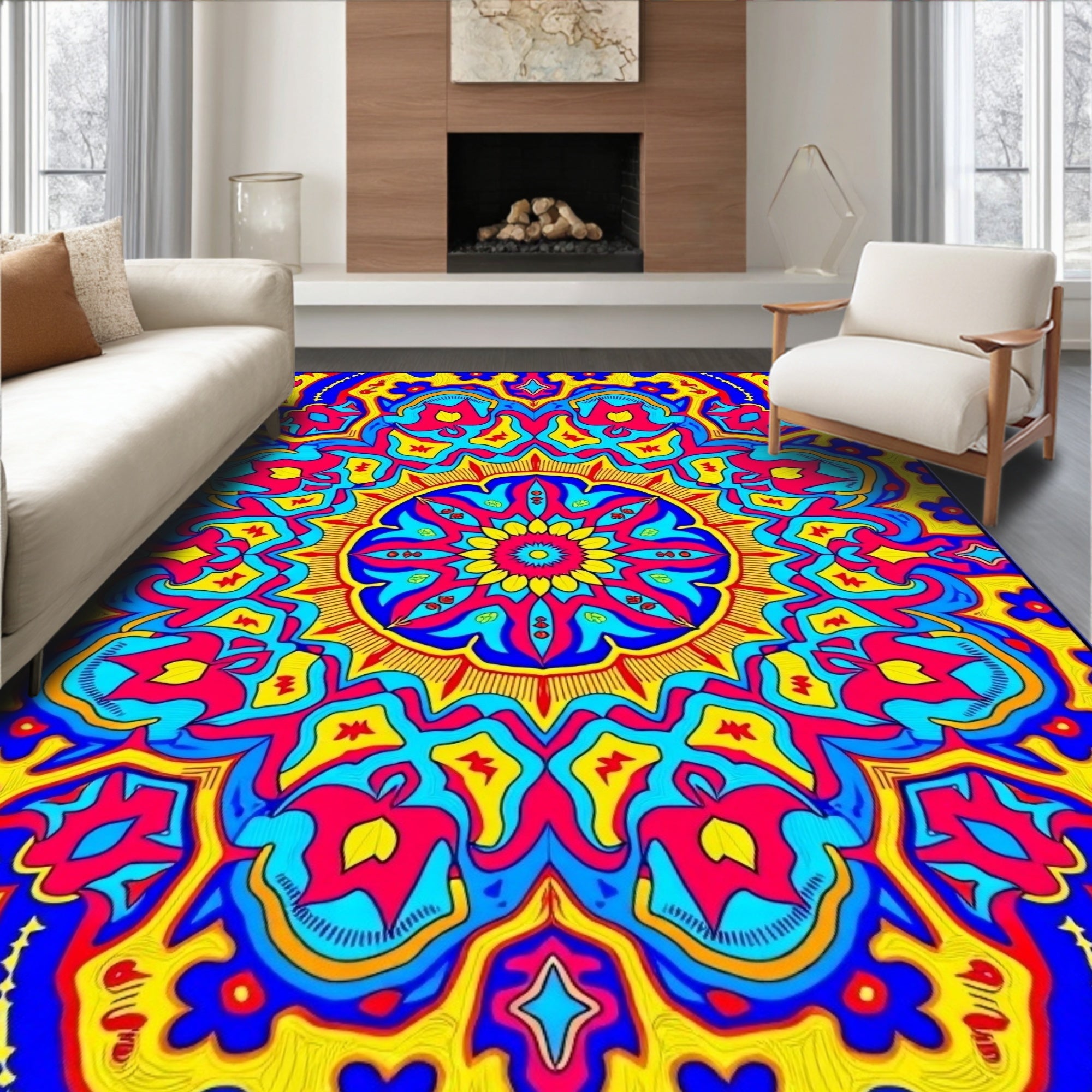 Vibrant Mandala Floral Pattern Rug
