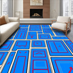 Diagrammatic Geometric Blue Red Composition Rug