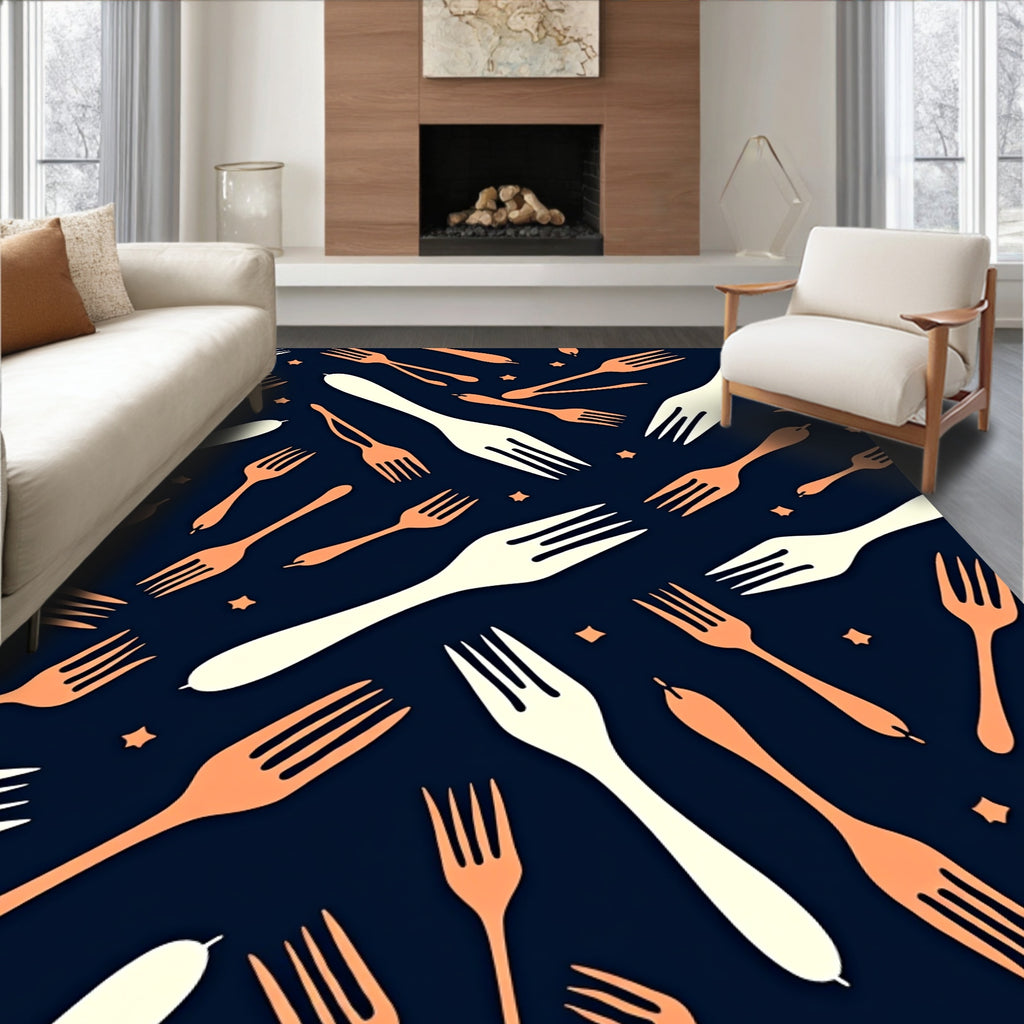 Orange White Fork Scattered Stars Rug