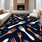 Orange White Fork Scattered Stars Rug