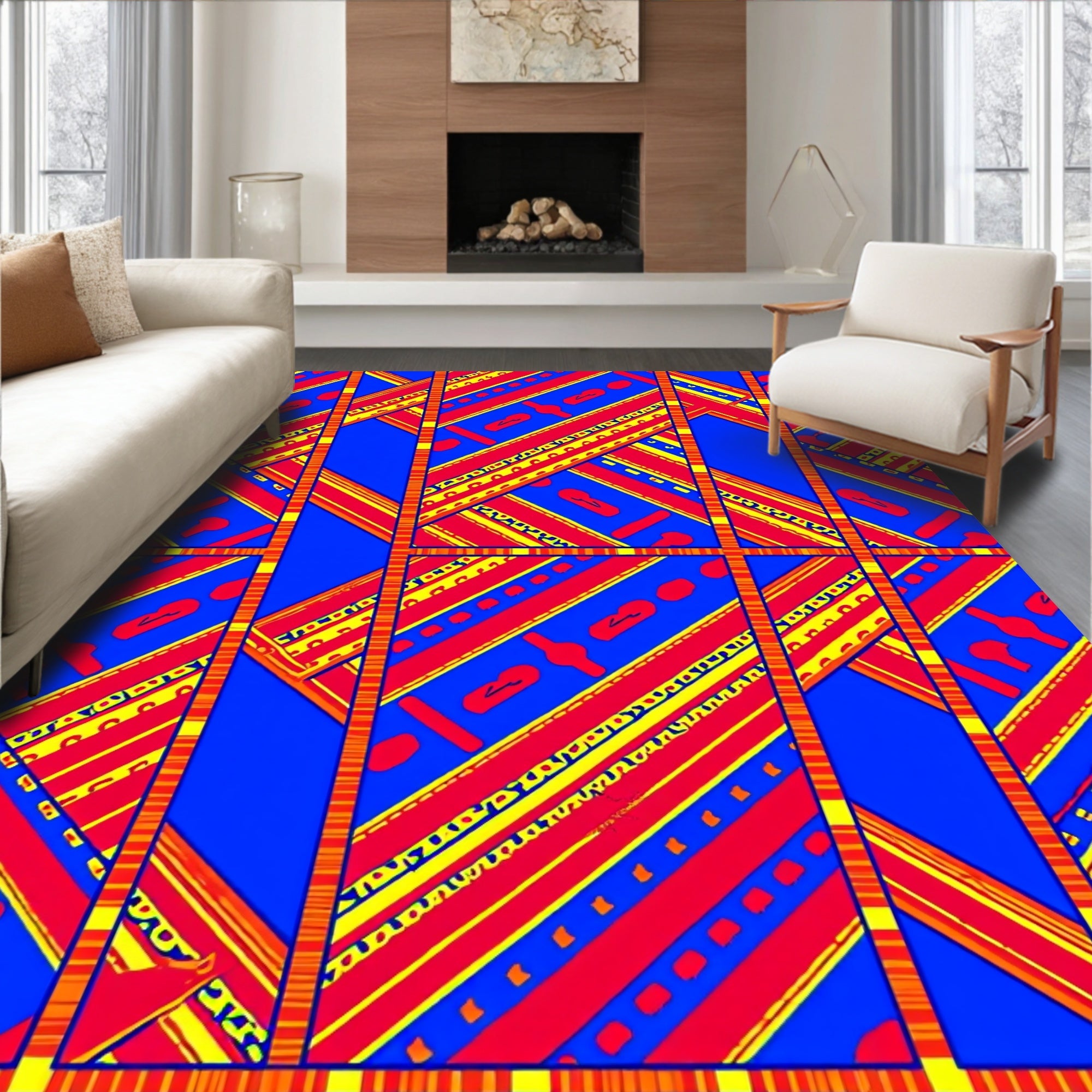 Bold Geometric Stripe And Shape Rug